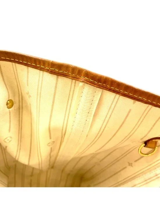 Louis Vuitton Neverfull MM Damier Azur Leather White Tote Gold - Picture 8 of 15